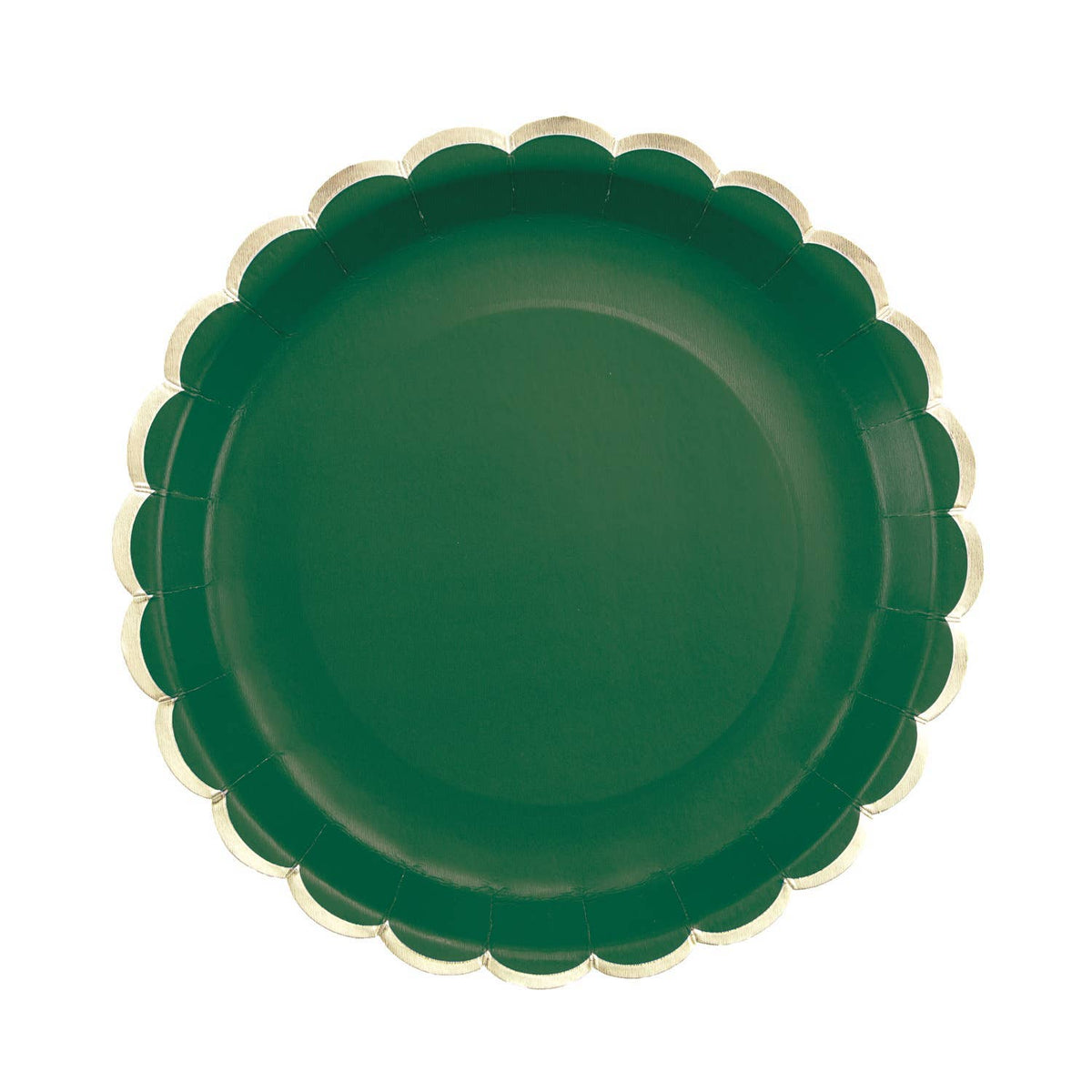 Platos verdes y oro festoneados- pack 8 uds.