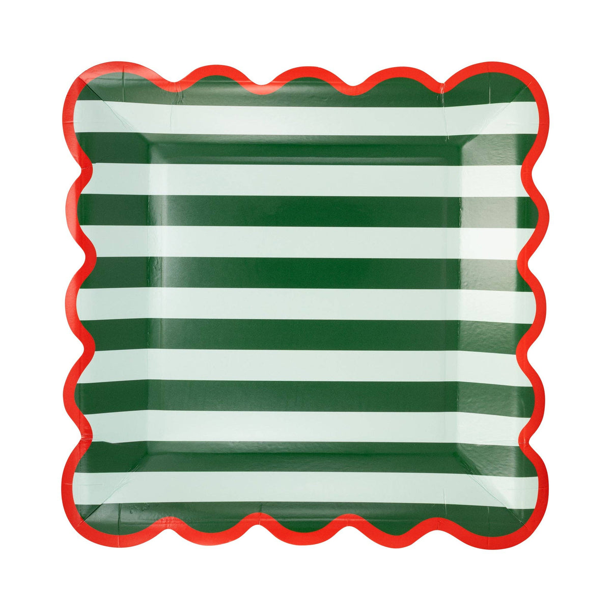 Plato cuadrado a Rayas verde y rojo- pack 8 uds.