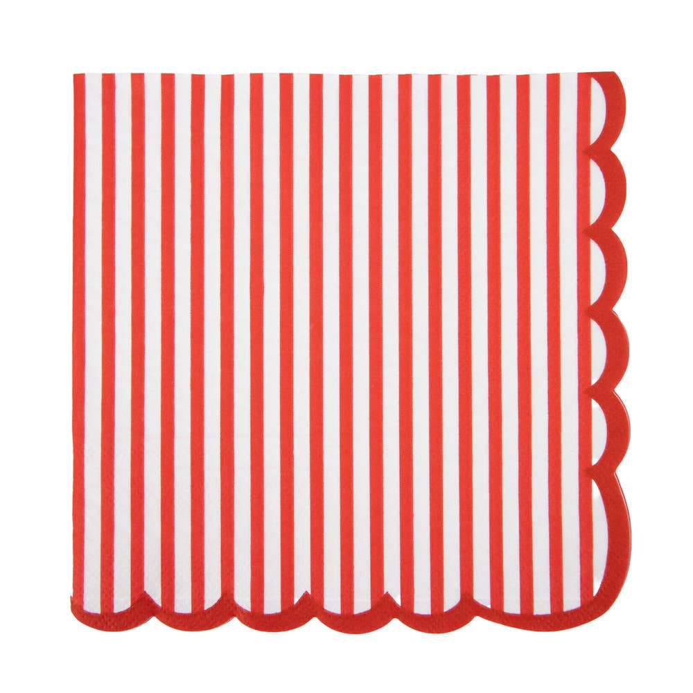 Servilletas rayas blanco y rojo festoneadas- pack 16 uds.