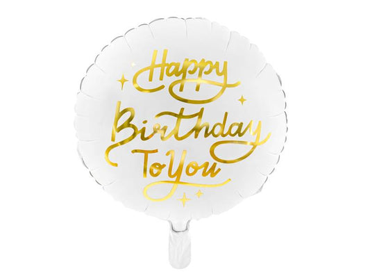 Globo foil redondo blanco -Happy Birthday to you-