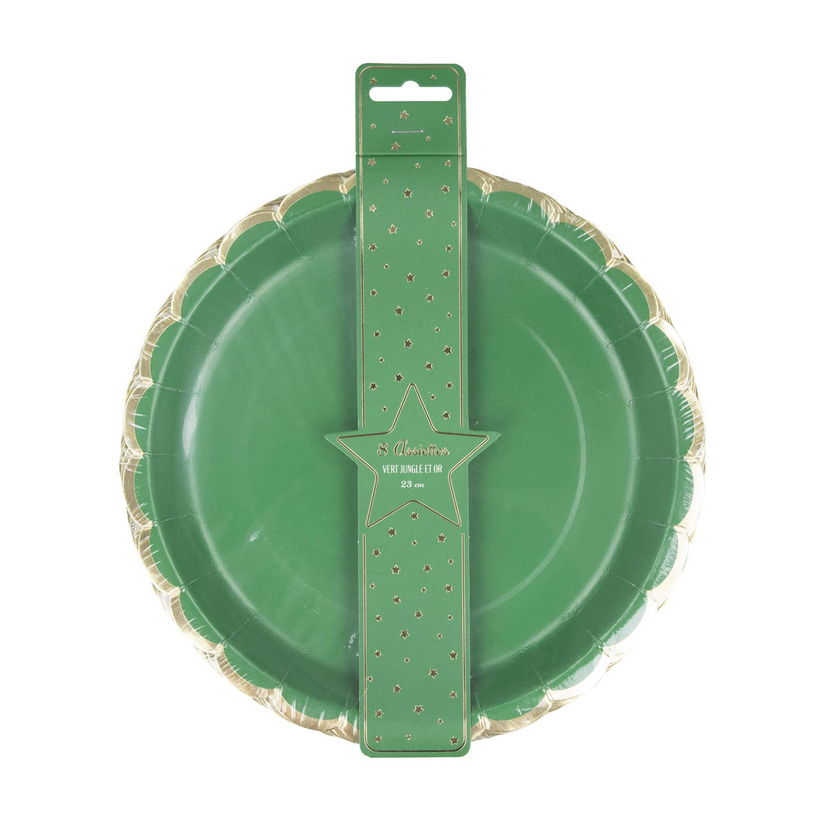 Platos verdes y oro festoneados- pack 8 uds.