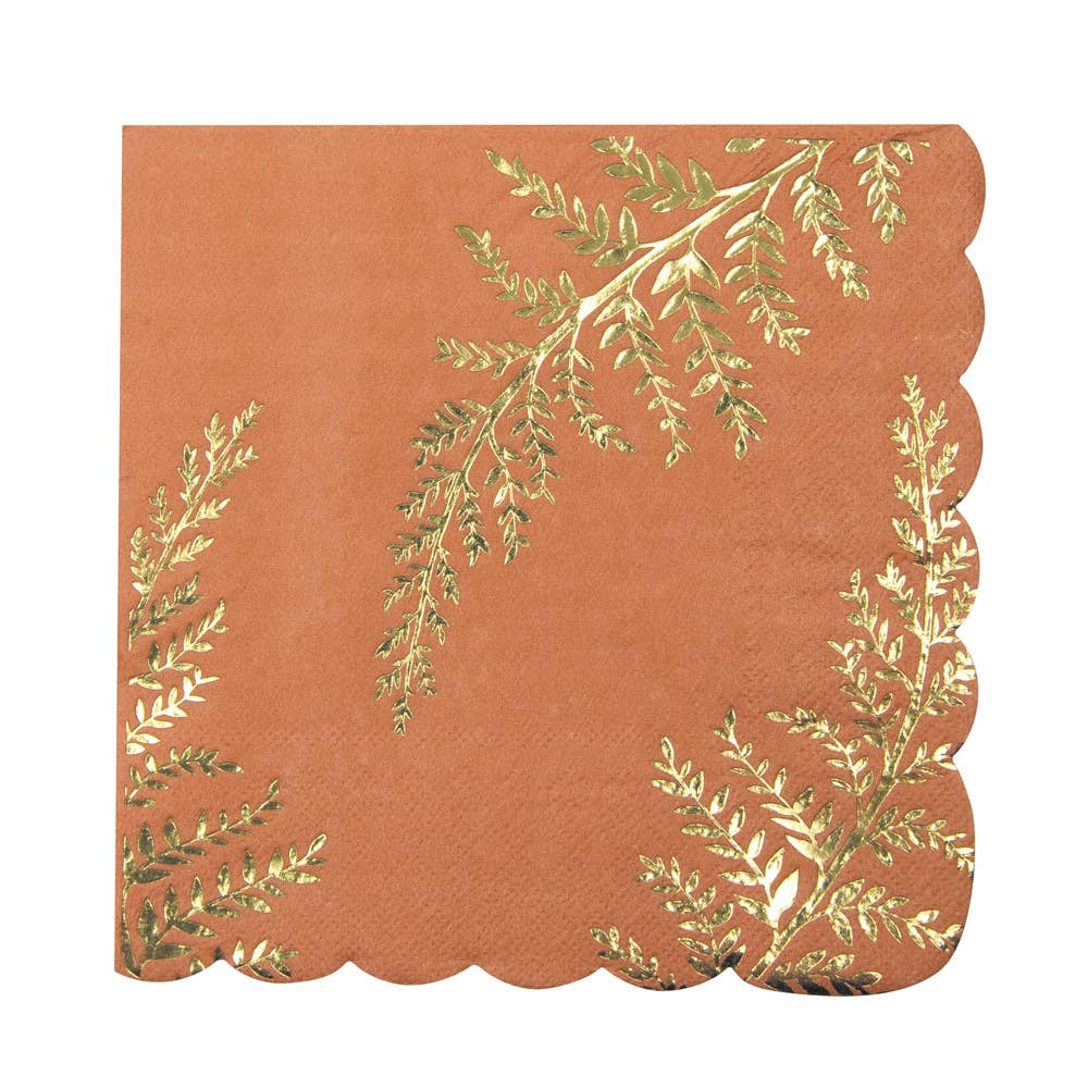 Servilletas terracota flores doradas- pack 16 uds.