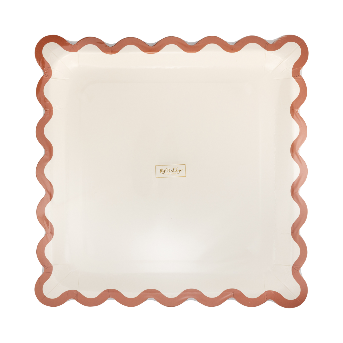 Plato cuadrado grande crema con borde ondulado naranja oscuro- pack 8 uds.