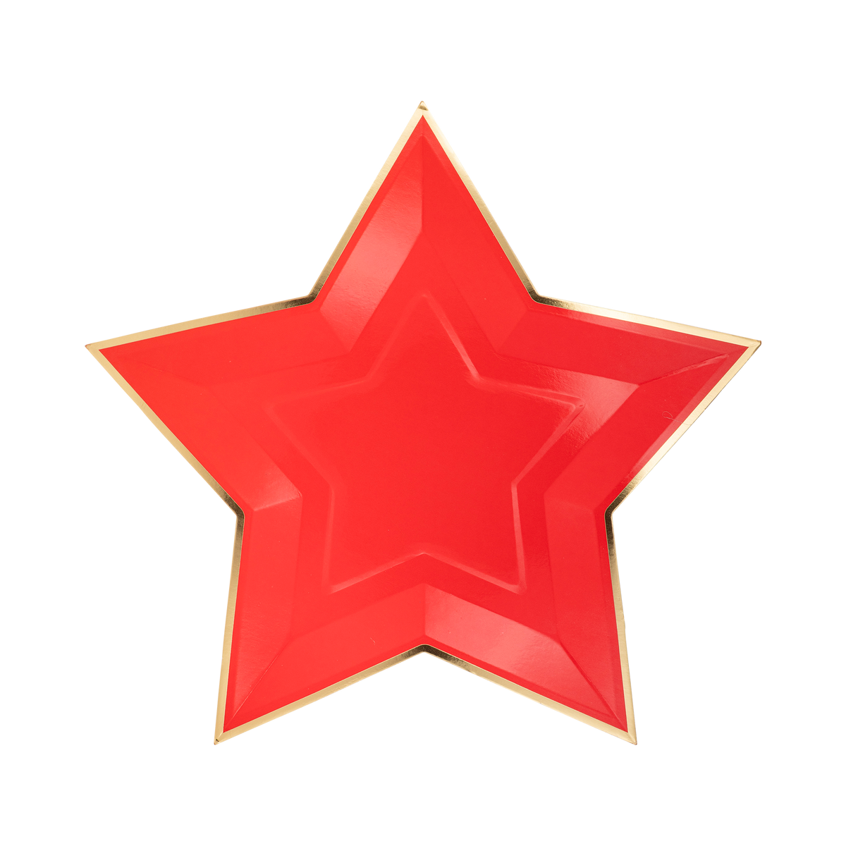 Plato con forma de estrella roja con borde dorado- pack 8 uds.