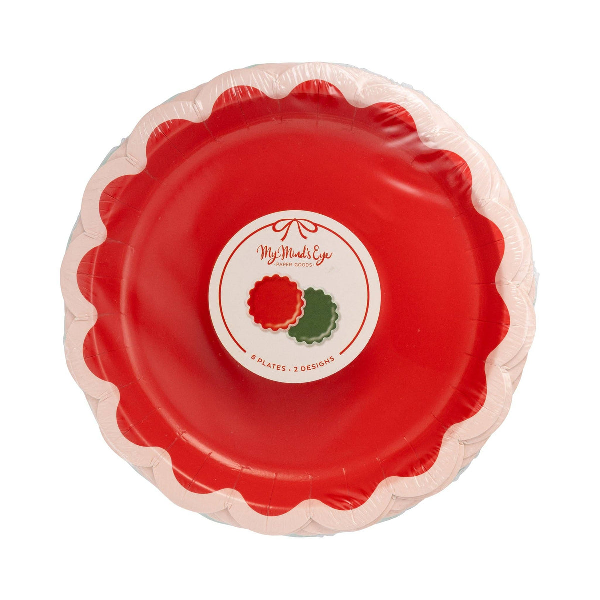 Plato pequeño verde y rojo festoneados-pack 8 uds.