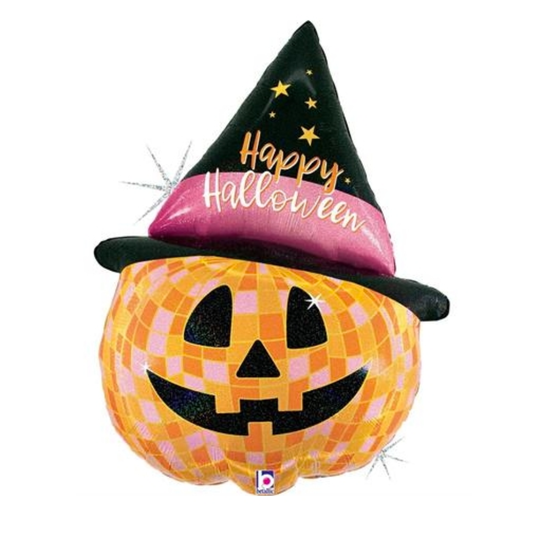 Globo Calabaza con sombrero de bruja- Happy Halloween-