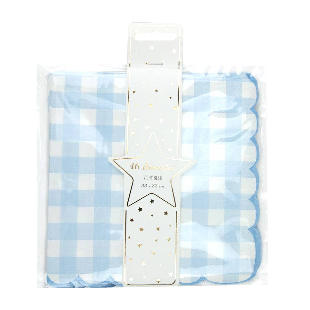Servilletas con borde festoneado Vichy celeste- pack 16 uds.