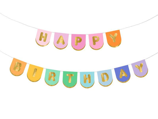 Guirnalda de banderines multicolor arcoiris -Happy Birthday-