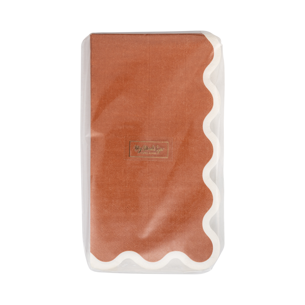 Servilletas rectangulares naranja oscuro borde dorado festoneado- pack 24 uds.