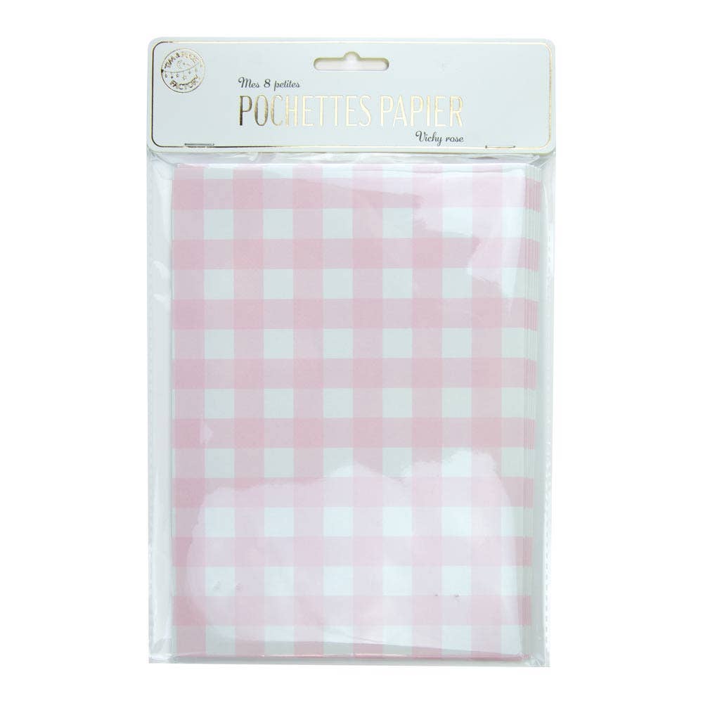 Bolsas de papel vichy rosa- pack 8 uds.