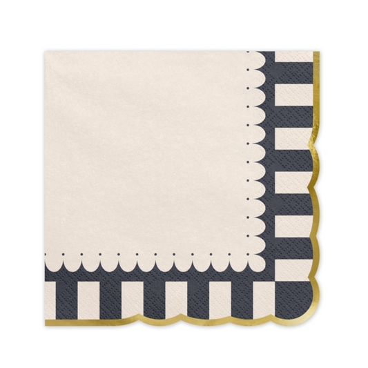 Servilletas beige y negro borde dorado- pack 12 uds.