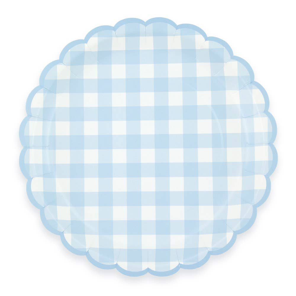 Platos vichy celeste festoneados- pack 8 uds.