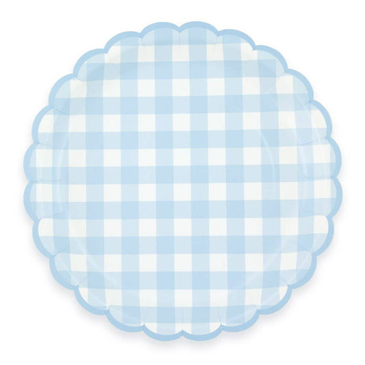 Platos vichy celeste festoneados- pack 8 uds.