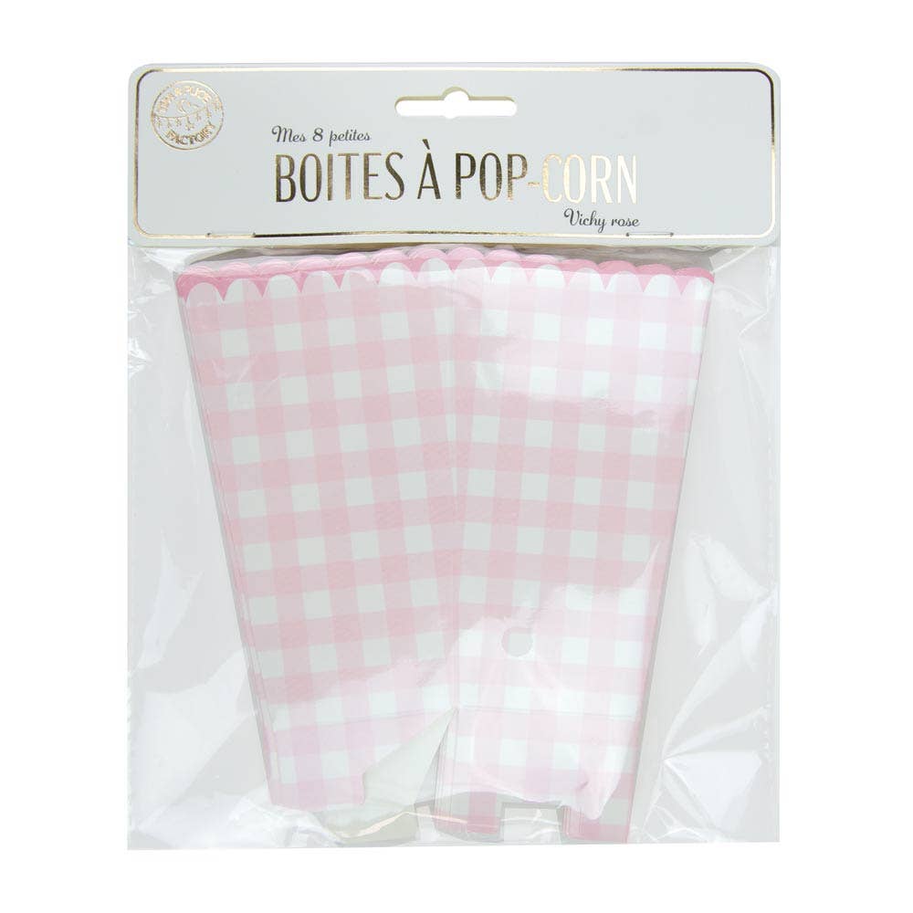 Caja de palomitas vichy rosa- pack 8 uds.