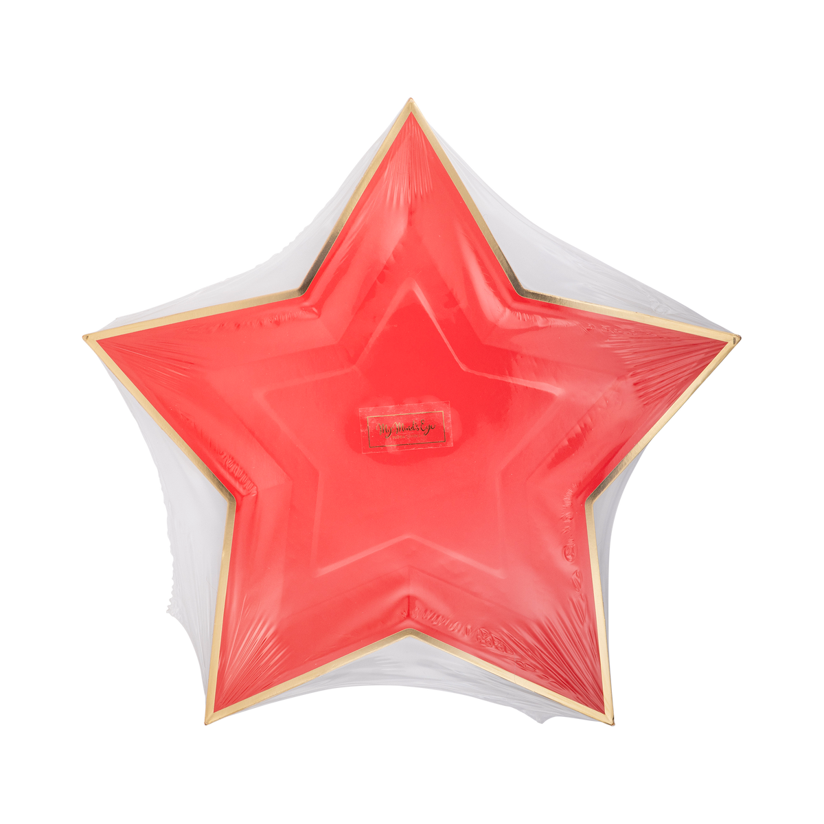 Plato con forma de estrella roja con borde dorado- pack 8 uds.