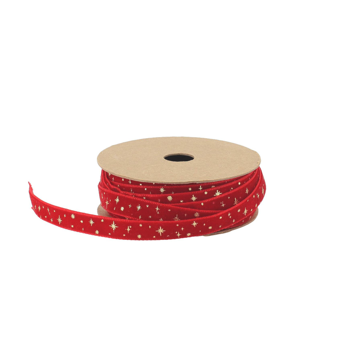 Rollo de cinta de terciopelo rojo con estrellas