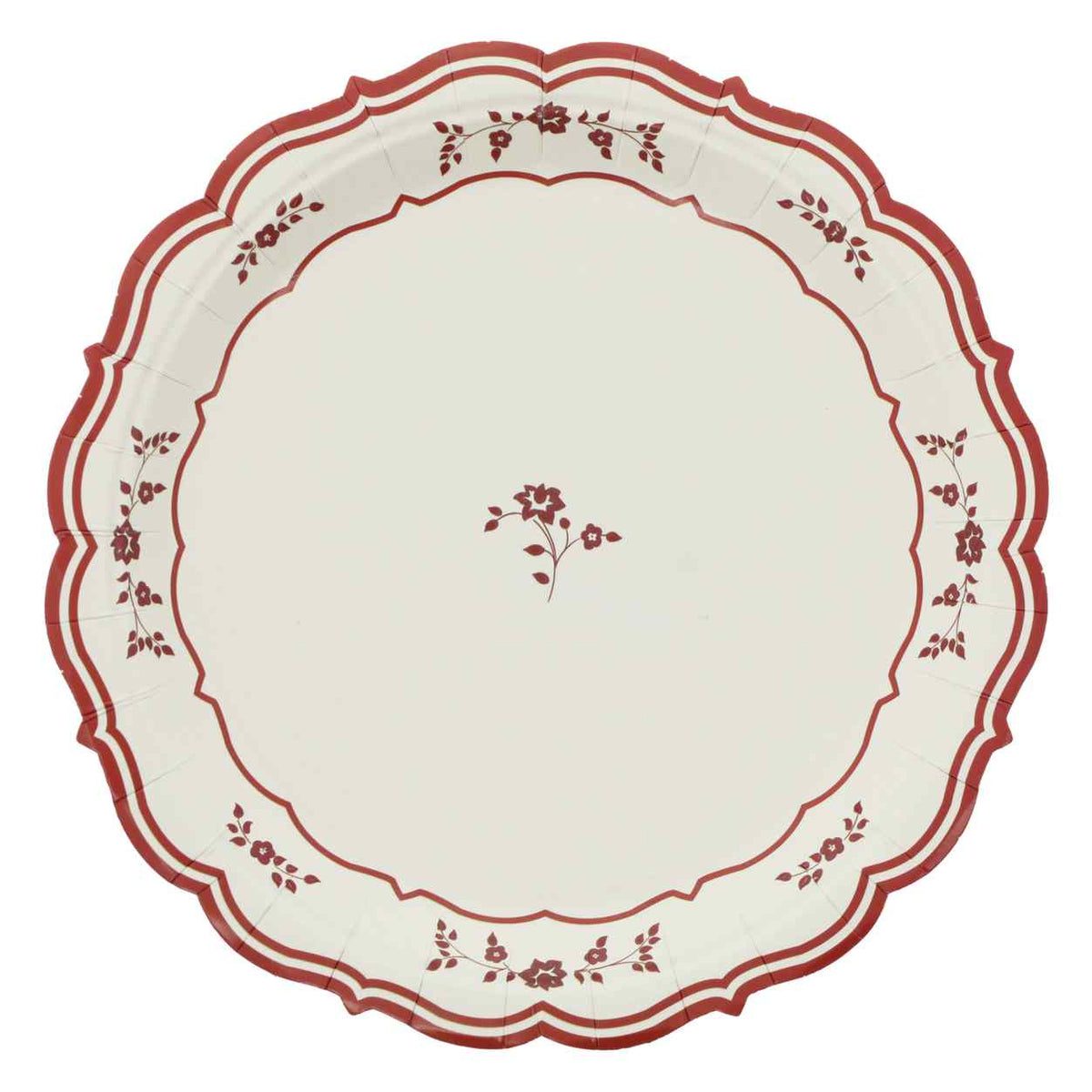 Plato grande crema florecitas granate- pack 8 uds.