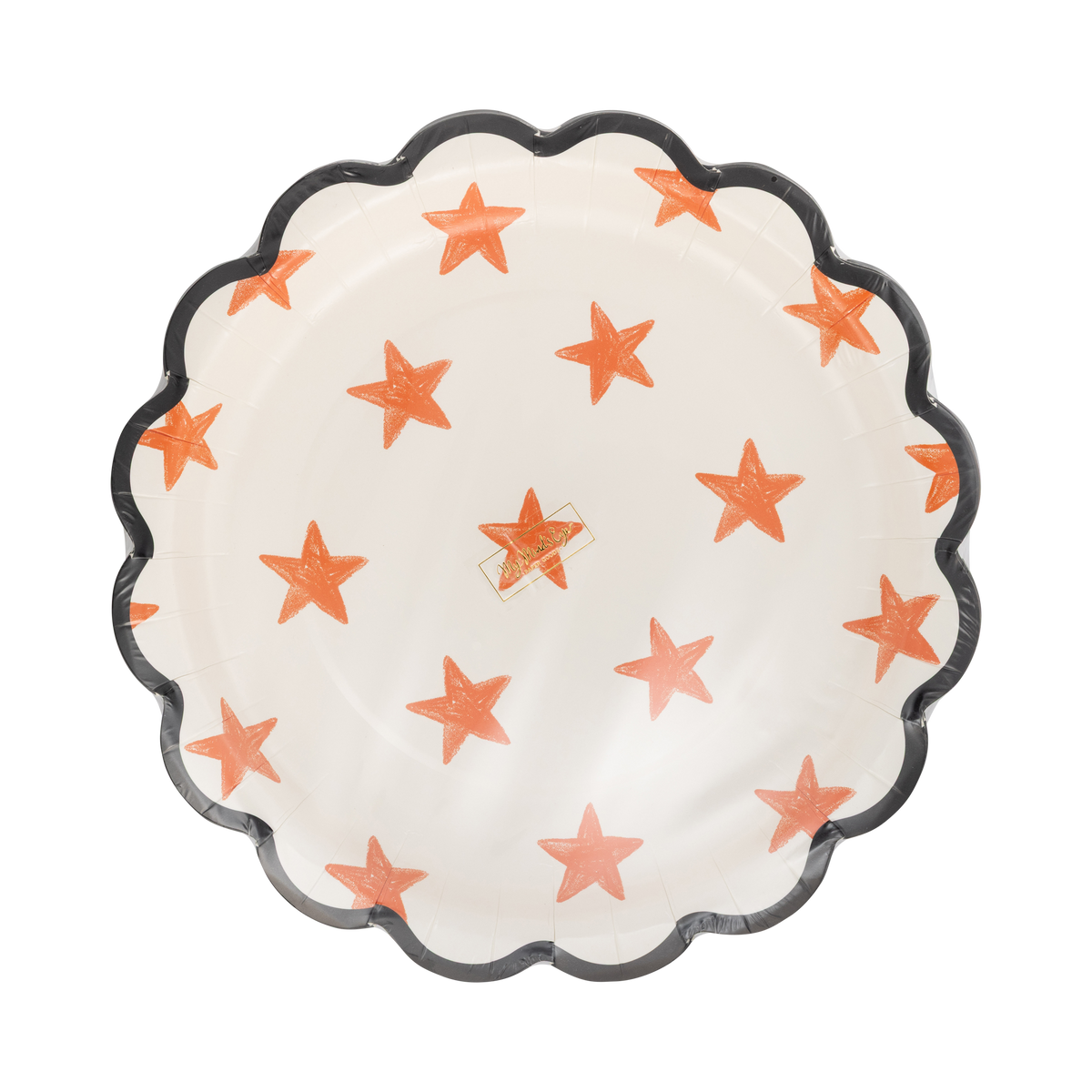 Plato de estrellas naranja y negro- pack 8 uds
