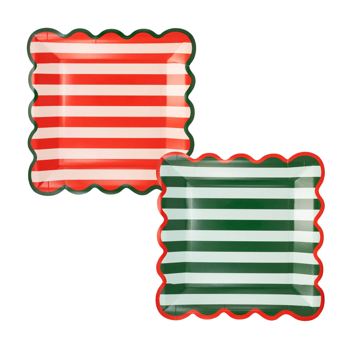 Plato cuadrado a Rayas verde y rojo- pack 8 uds.