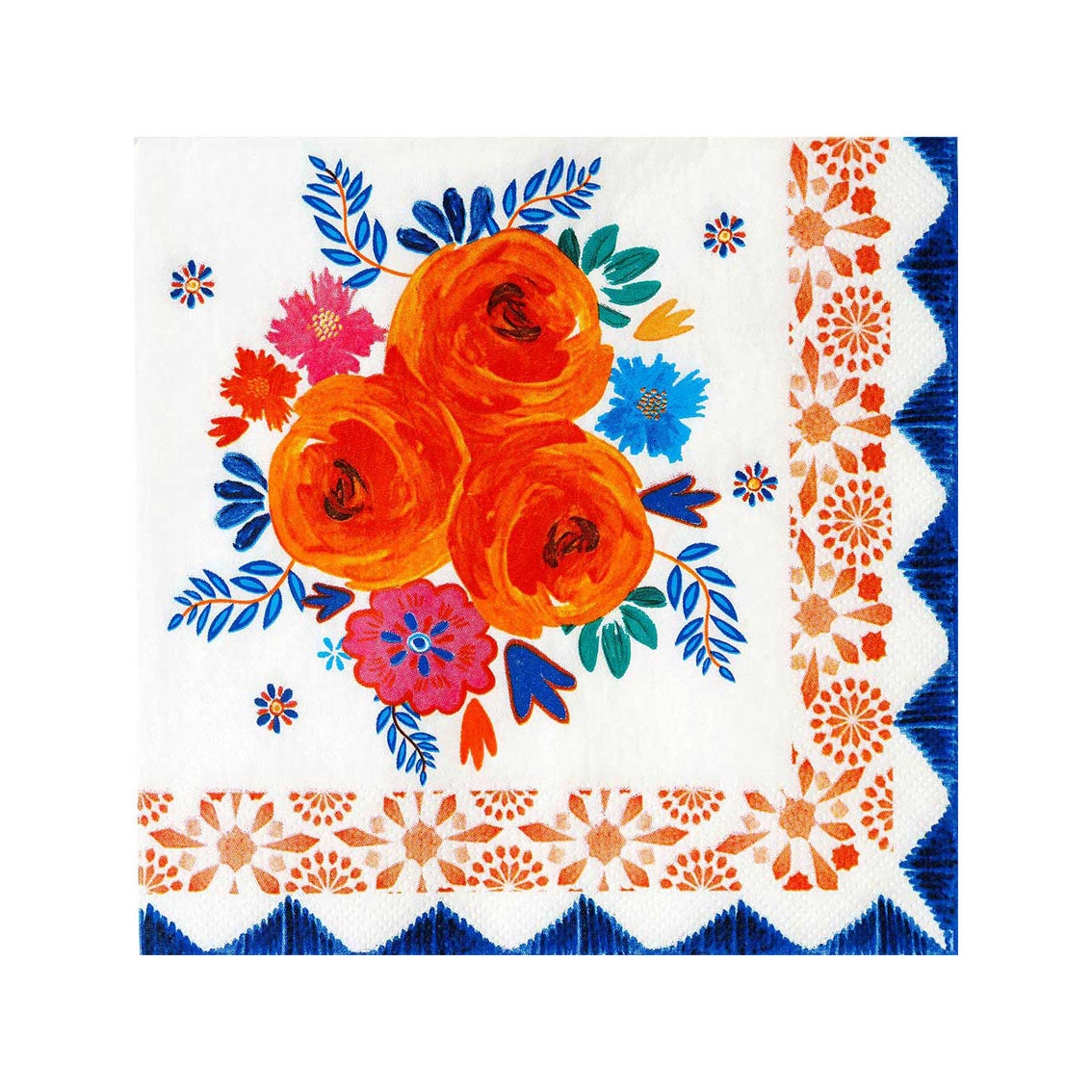 Servilletas flores azul y naranja- pack 20 uds.