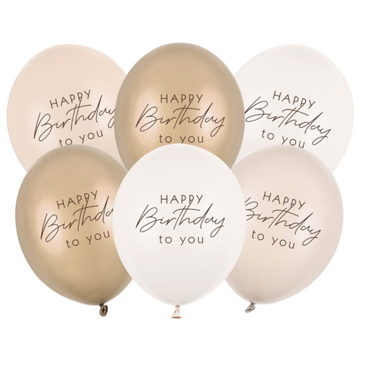 Globos de látex todos neutros - Happy Birthday - pack 6 uds.