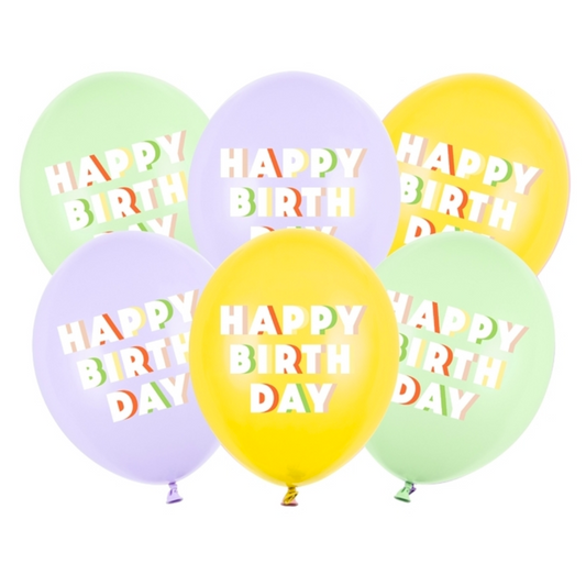 Globos de látex de colores- Happy Birthday- pck 6 uds.