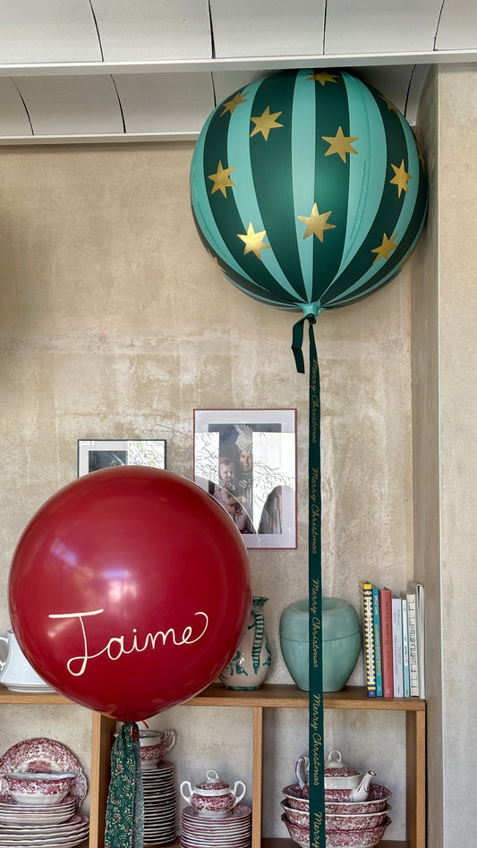 Globo Rayas Verdes con Cinta -Merry Christmas-