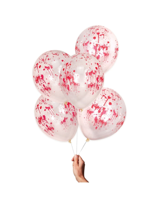 Globos transparentes con sangre artificial- pack 5 uds.