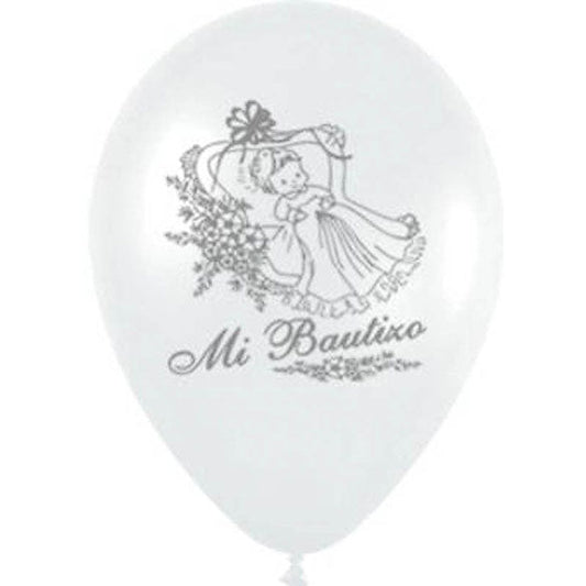 Globos de látex blanco -Mi bautizo- pack 10 uds.