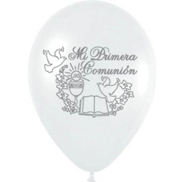 Globos de látex blanco -Mi primera Comunión- pack 10 uds.