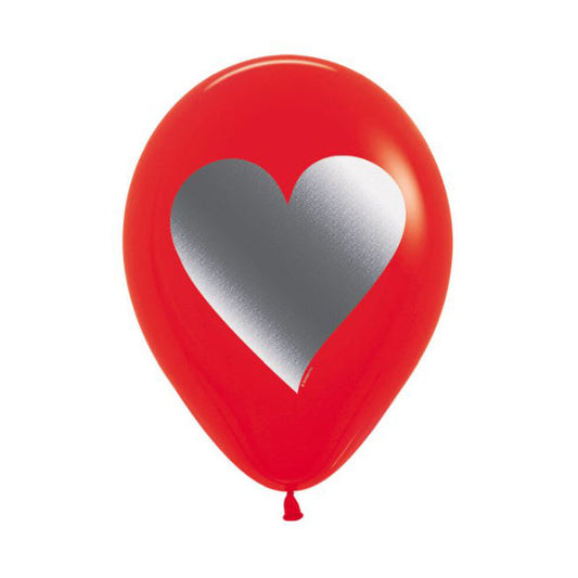 Globo de látex rojos con corazones plateados - pack 12 uds.