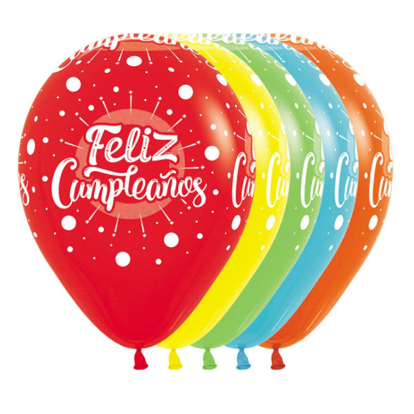 Globo de látex multicolor -Feliz cumpleaños- pack 12 uds.