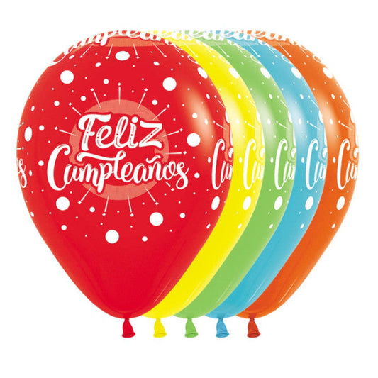 Globo de látex multicolor -Feliz cumpleaños- pack 12 uds.