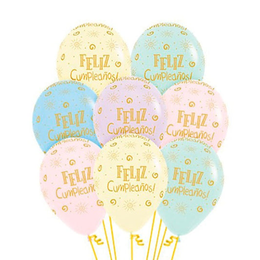Globo de látex pastel -Feliz cumpleaños- pack 12 uds.
