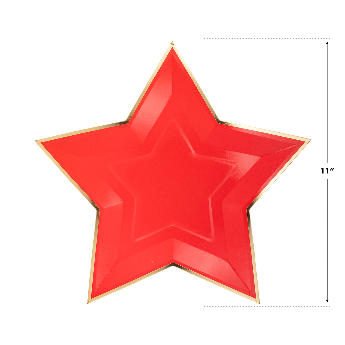 Plato con forma de estrella roja con borde dorado- pack 8 uds.
