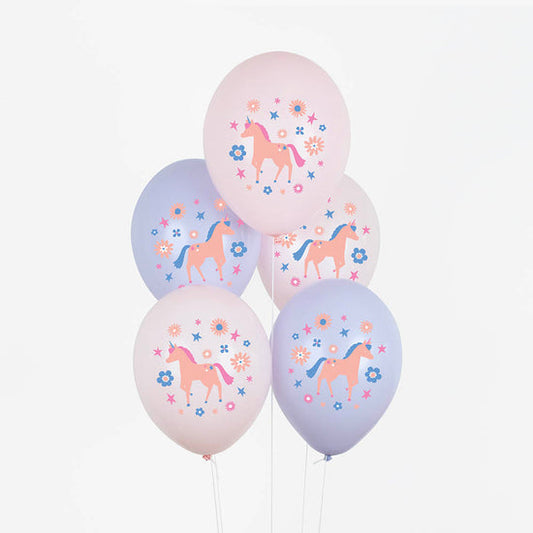 Globos de látex temática unicornios- pack 5 uds.