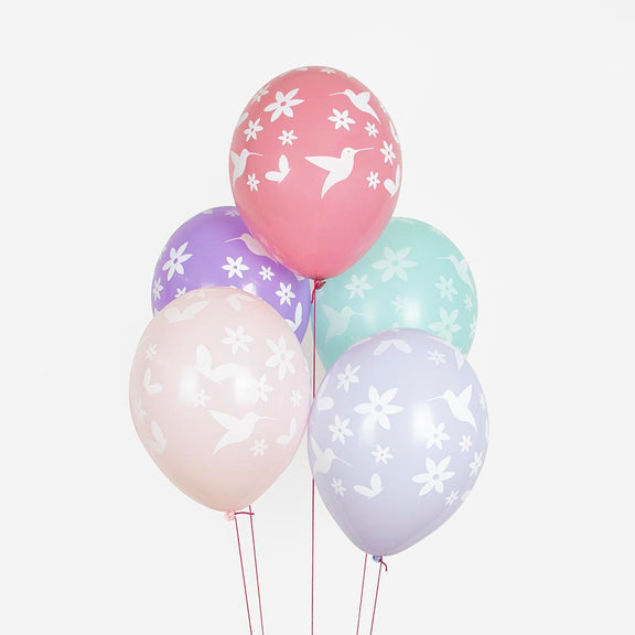Globos de Látex Colores Pastel con Flores - Pack 5 uds.