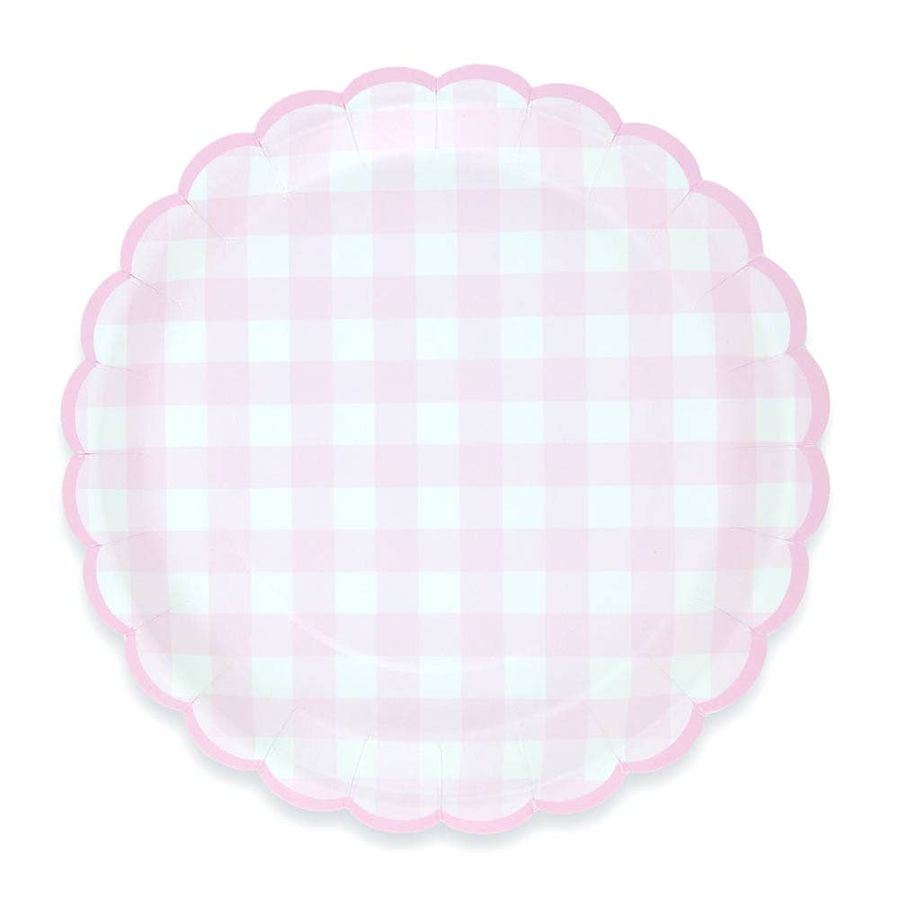Platos vichy rosa festoneados- pack 8 uds.