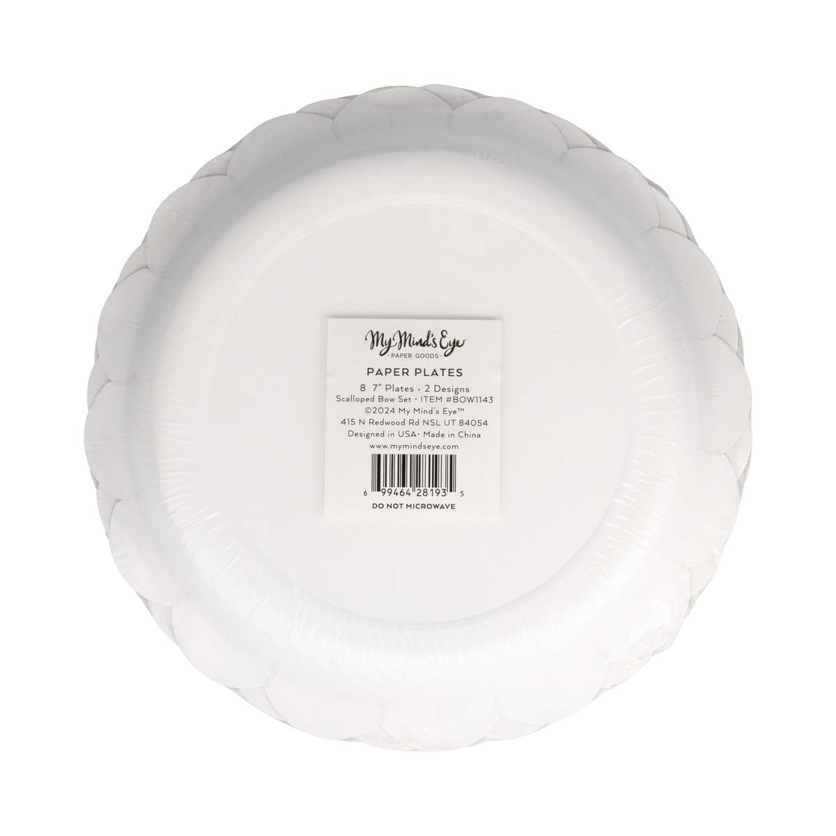 Juego de platos de rayas rojas, rosas y verdes con lazo y borde festoneado- pack 8 uds.