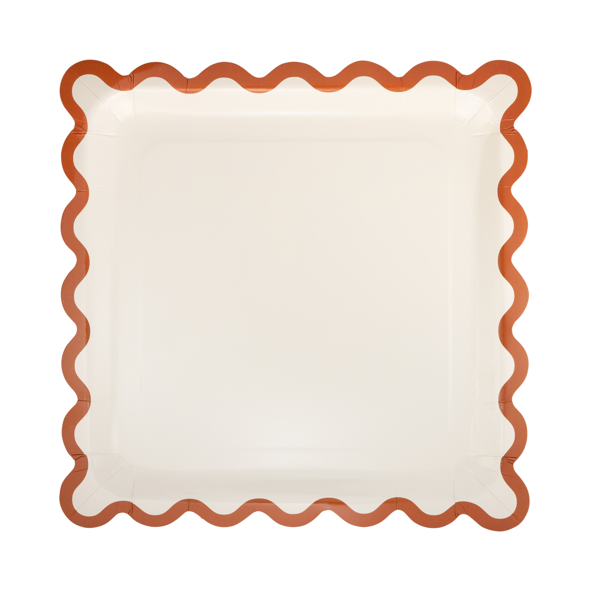 Plato cuadrado grande crema con borde ondulado naranja oscuro- pack 8 uds.