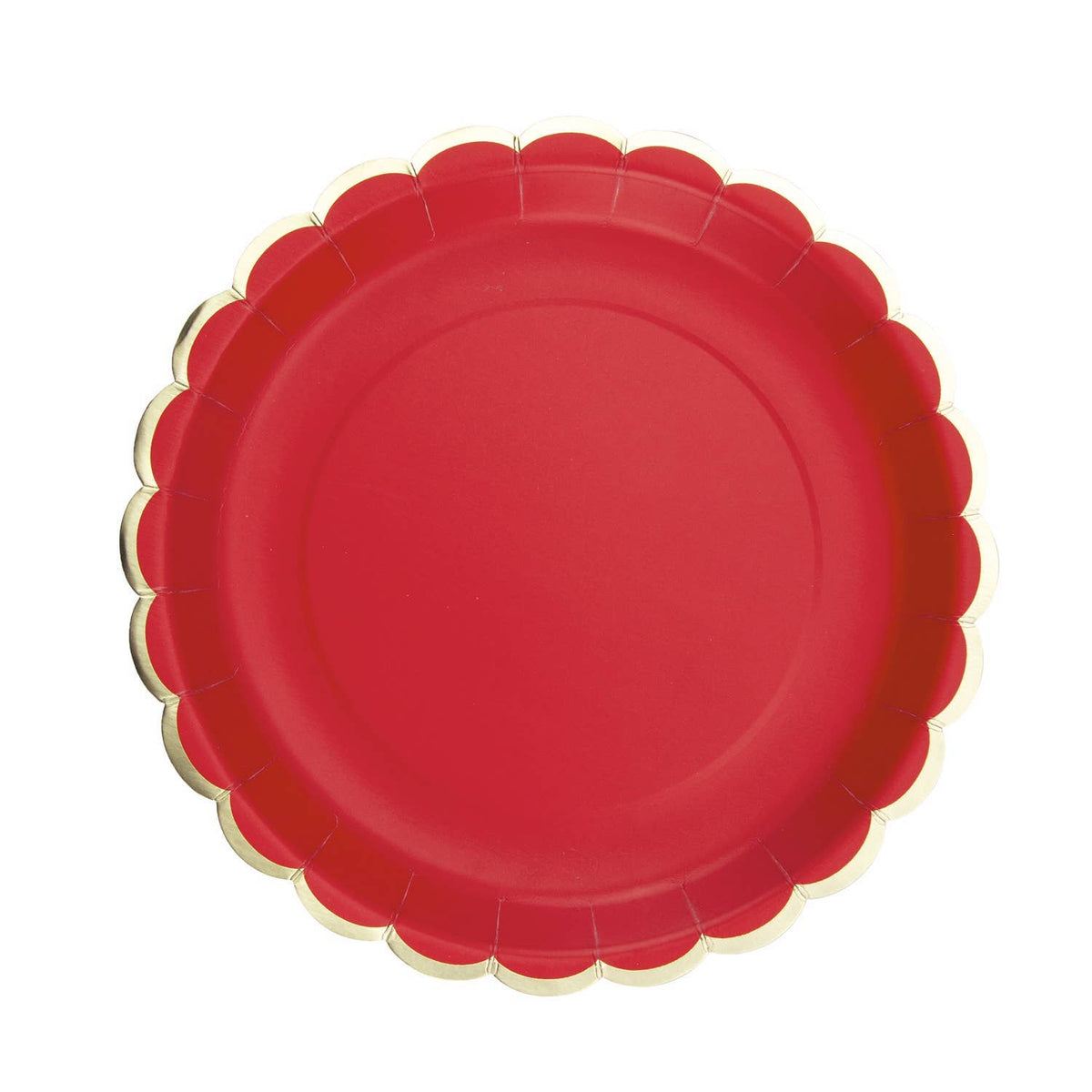 Platos rojos y oro festoneados- pack 8 uds.