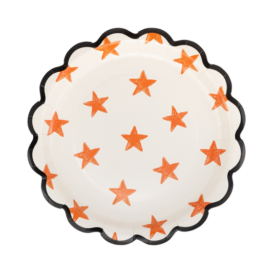 Plato de estrellas naranja y negro- pack 8 uds
