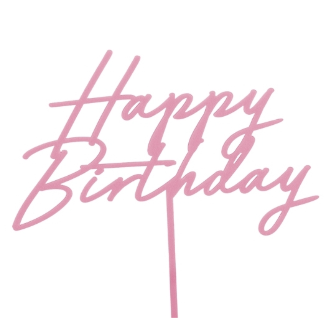 Topper para tarta Happy Birthday rosa