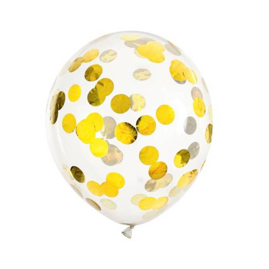 Globos de Látex Transparentes con Confeti Dorado – Pack 6 uds.
