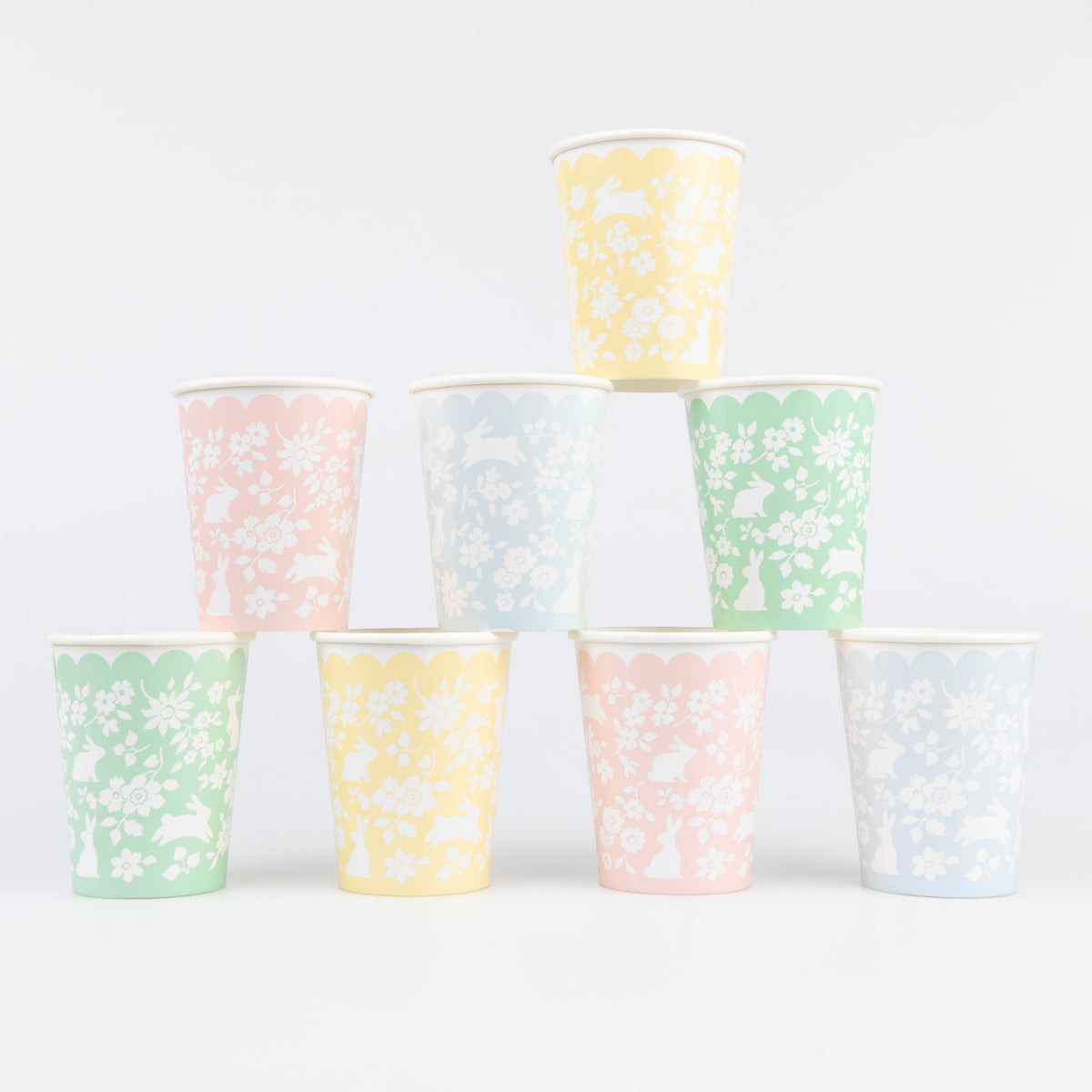 Vasos flores y conejitos colores pastel- pack 16 uds.