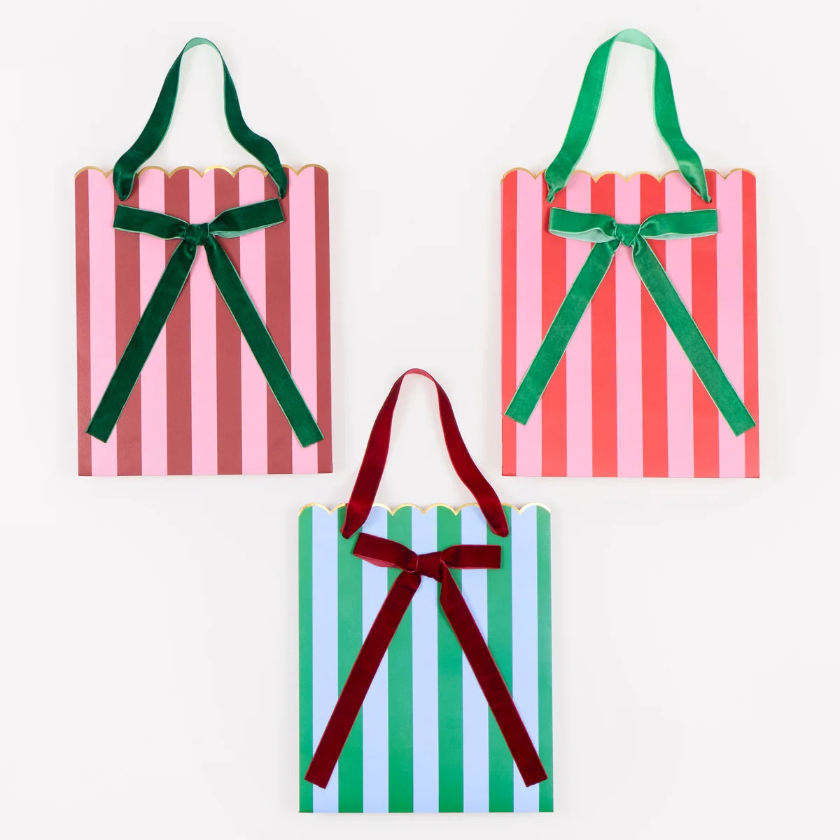 Bolsa de regalo mediana de rayas con lazo terciopelo grande- pack 3 uds.