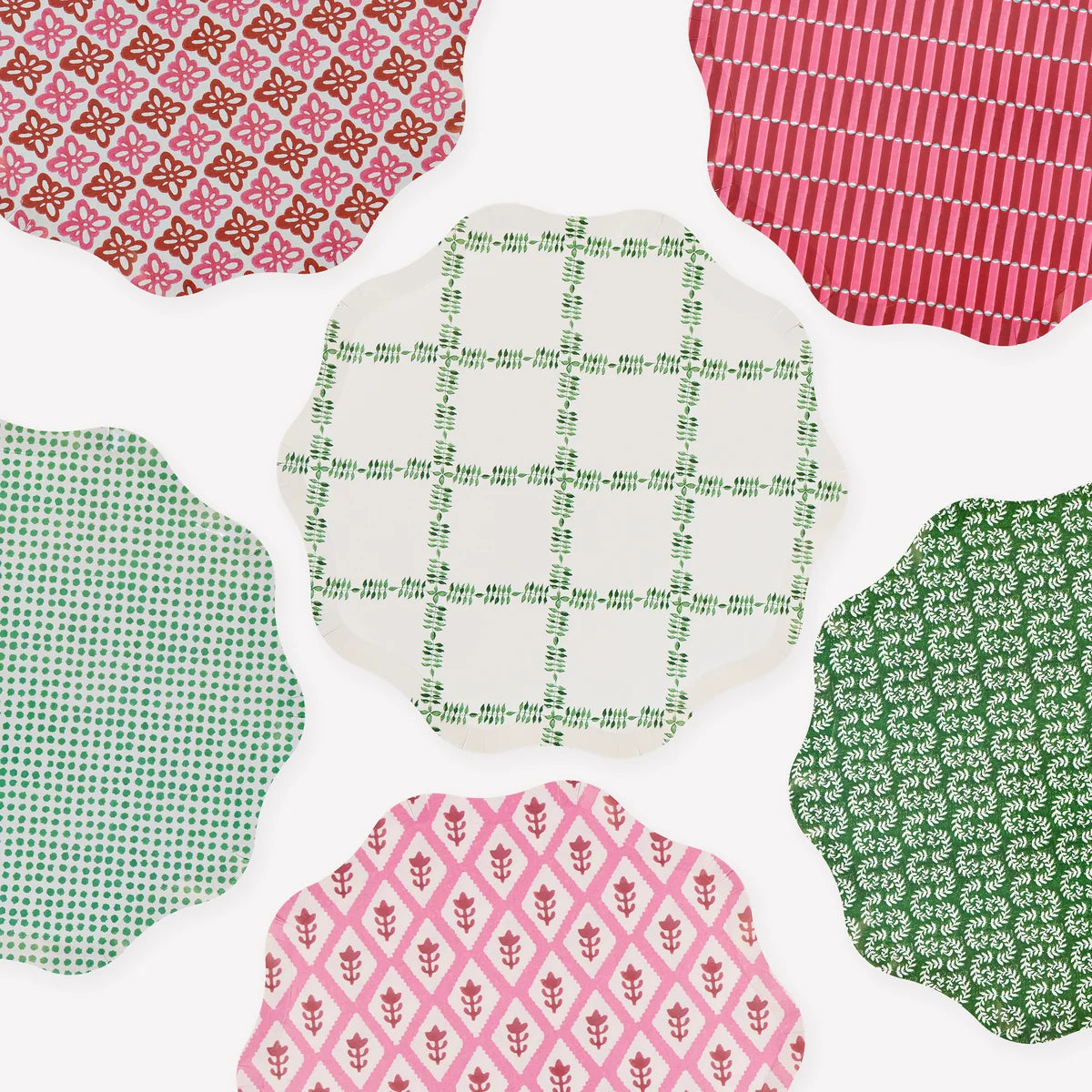 Platos grandes estampado verde y rojo Molly Mahon- pack 8 uds.