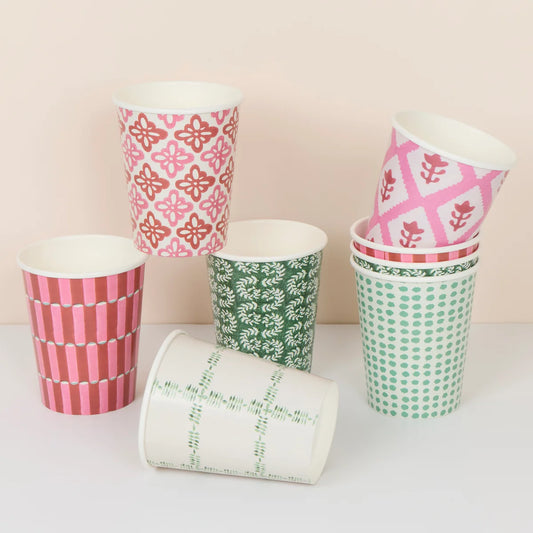 Vasos estampado verde y rojo Molly Mahon- pack 8 uds.