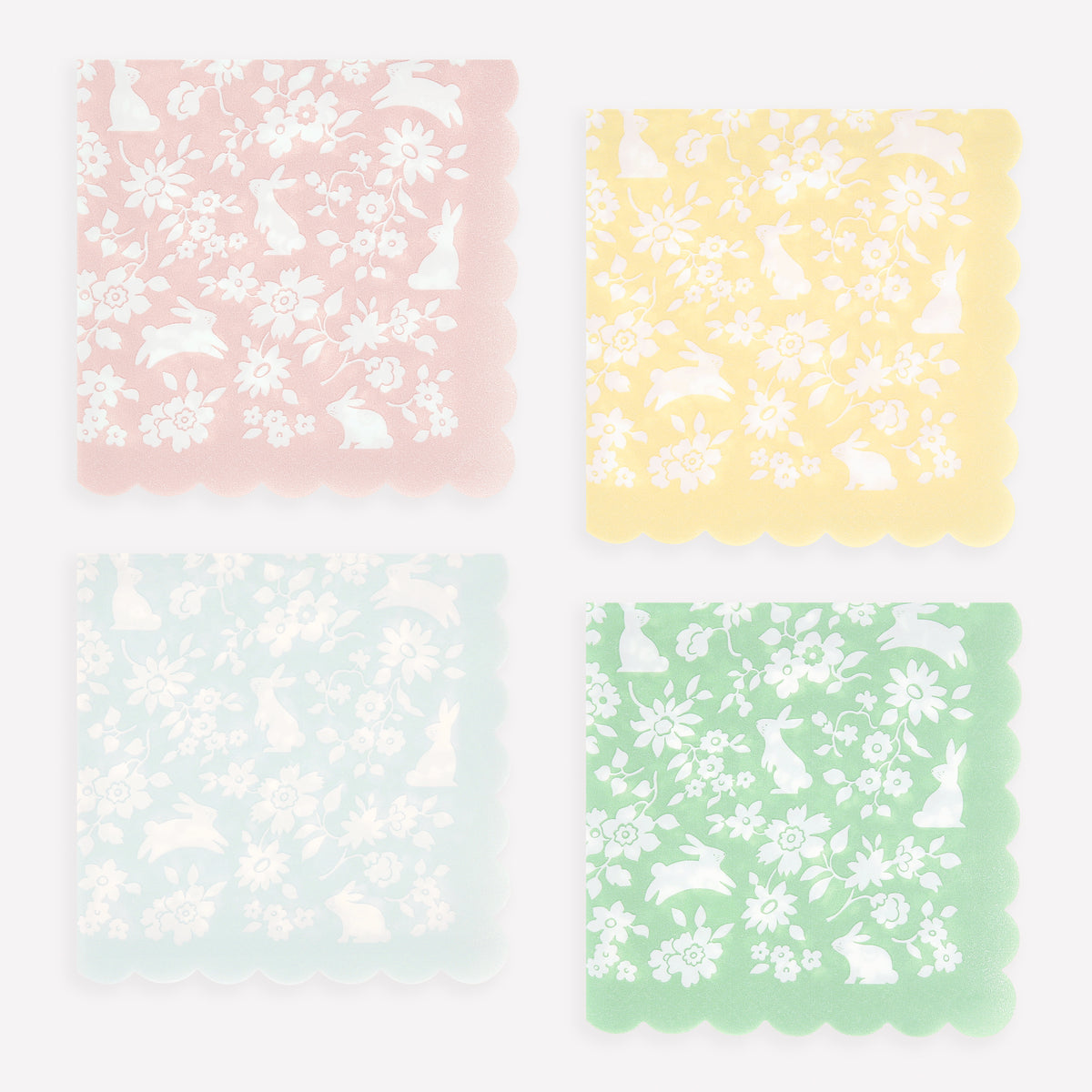 Servilletas flores y conejitos colores pastel- pack 16 uds.