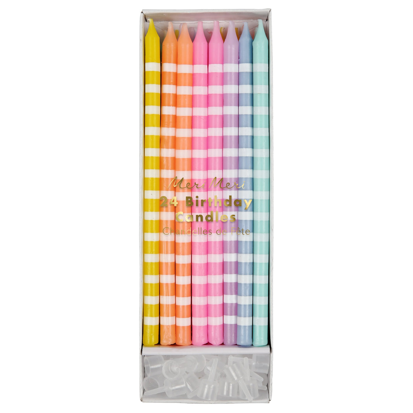 Velas Largas Colores Pastel a Rayas – Pack 24 uds